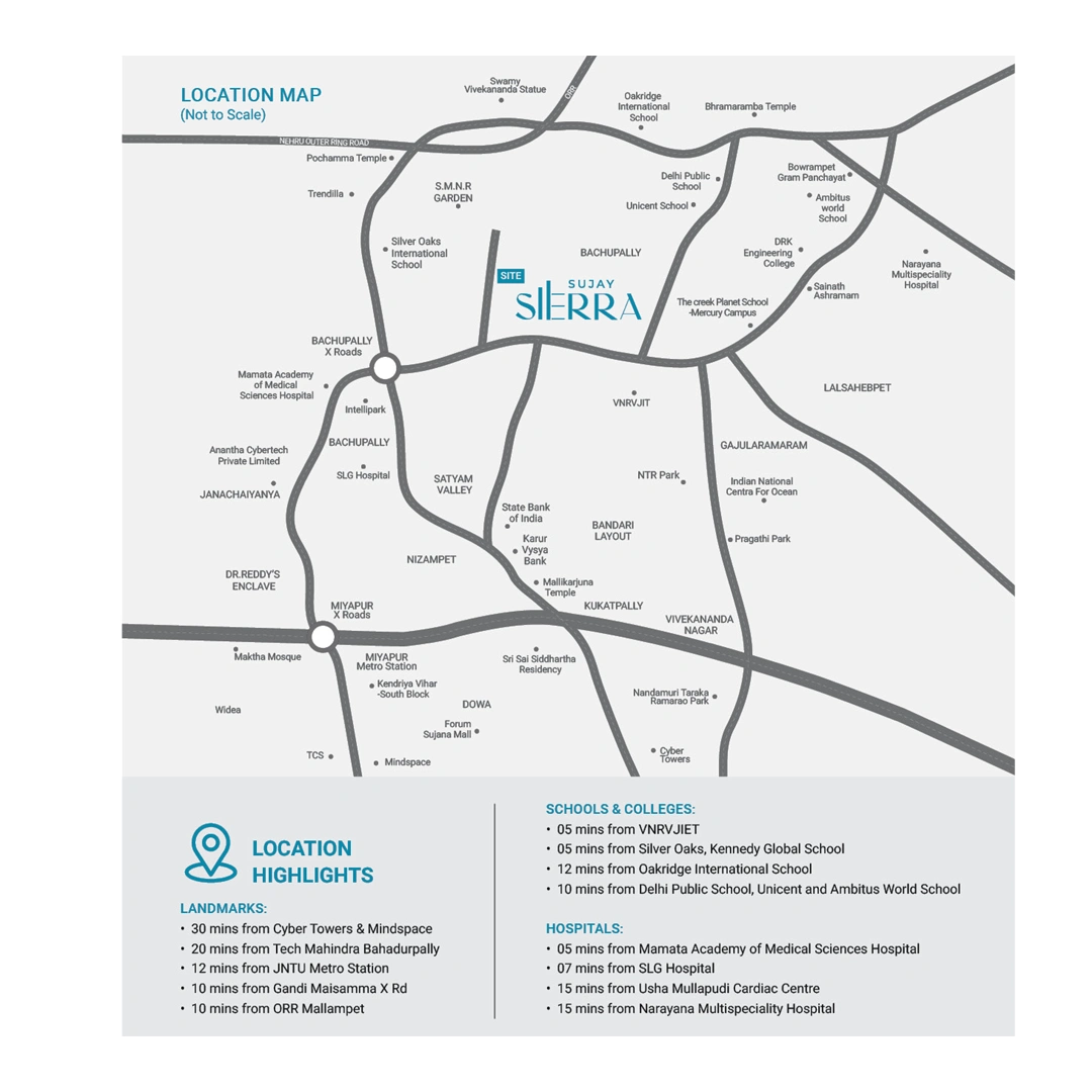 Location map of gated community apartments in Bachupally